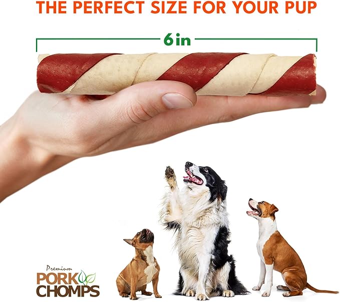 Pork Chomps Baked Pork Skin Dog Chews, 6-inch Twists, Bacon Flavor Wrap, 4 Count