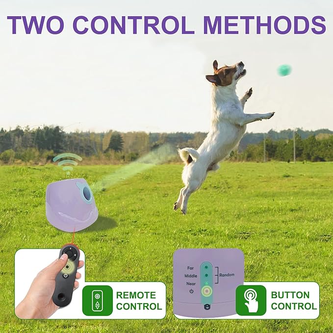 BESTHLS Automatic Dog Ball Launcher Interactive Tennis Ball Thrower Machine for Small Medium Dogs Fetching Distance 10-30ft (Purple, Remote Included)