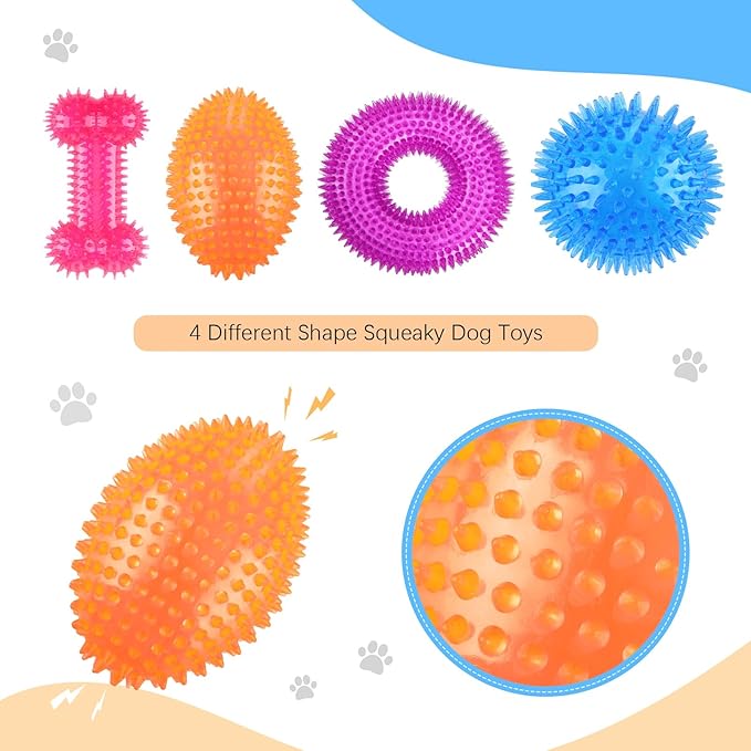 4 Pcs Spiky Squeaker Football Dog Toy for Medium Large Dogs Spiky Dog Balls Puppy Chew Toys for Aggressive Chewers Training Fetch(Fresh,Various Sizes)