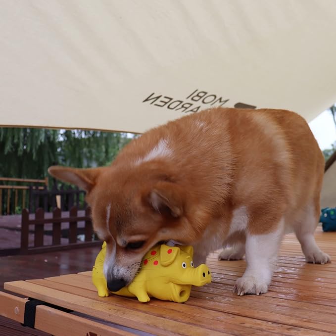 Pig Squeaky Dog Toy, 2 PCS Interactive Rubber Dog Chew Toy - Durable Latex Spot Grunting Pig Toys That Oink for Small Medium Large Dogs (Orange, Yellow)