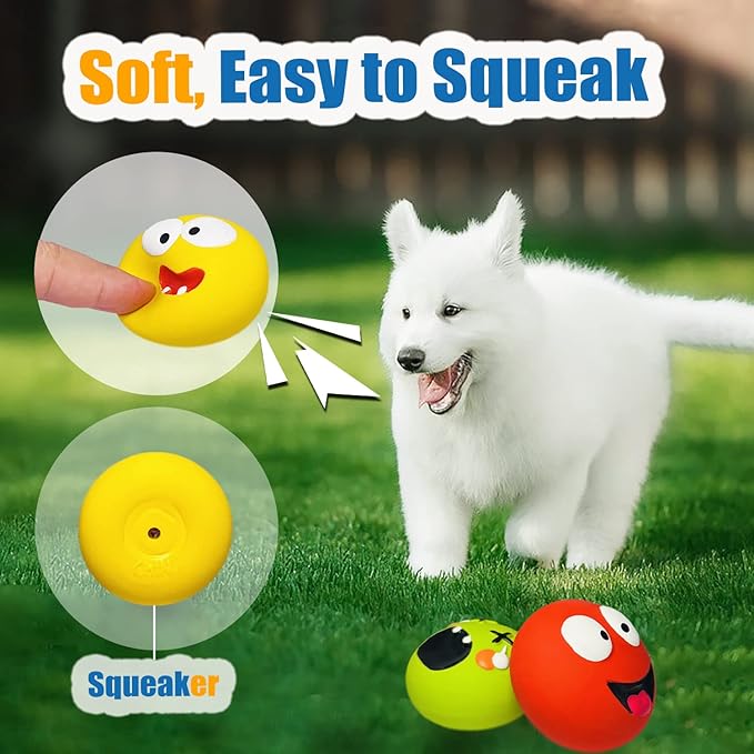 Squeaky Dog Toy for Small Dogs, Rubber Latex Puppy Toys Small Dog Toys, Soft Smile Face Squeaky Dog Balls Flat for Mini, Small Breeds