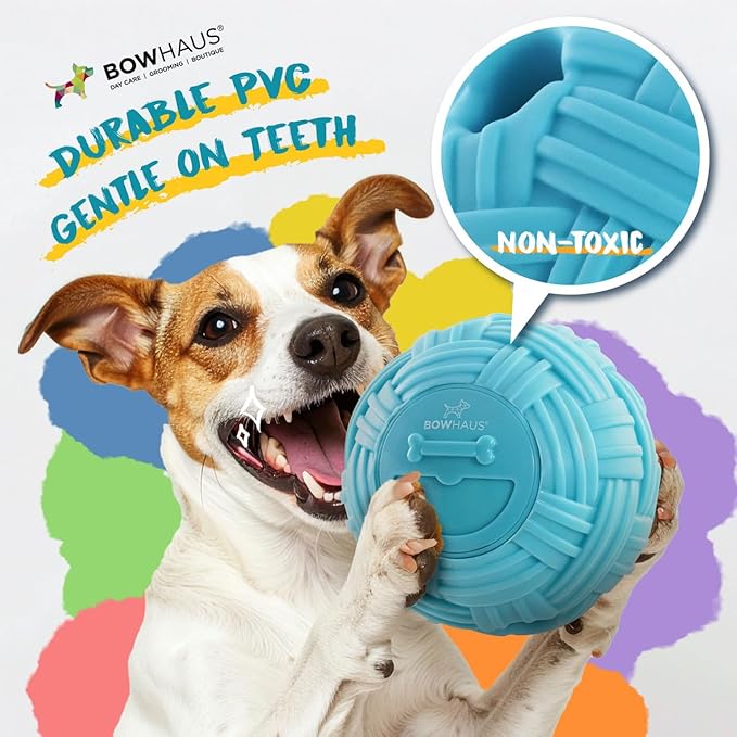 CAPHAUS Knitted Texture Wobble Giggle Ball for Dogs, 5.5 Inch Treat Dispensing Dog Exercise Toys, Non-Toxic Indestructible PVC Giggle Ball, Interactive Fun Squeaky Chew Toy for Indoor Outdoor Play