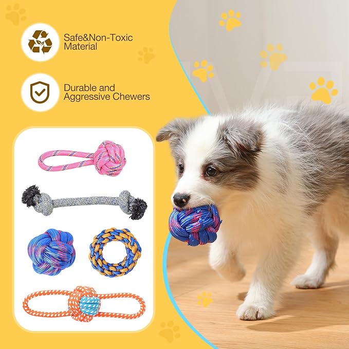 18 Bulk Various Dog Rope Toys for Teething, Entertainment & Interaction, Dog Chew Toys, Training Tug Balls and Squeaky Toys for Medium&Small Puppies.