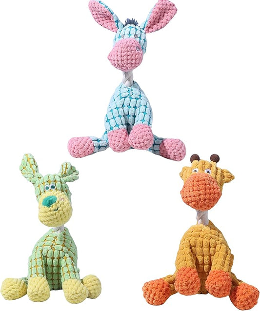 3 PCS Indestructible Dog Toys,Interactive Crinkle Squeaky Toy for Small Medium Large Breed,Pet Plush Toys for Puppy Teething,Mellow Calming Chew Toys for Teething (Blue+Orange+Green)