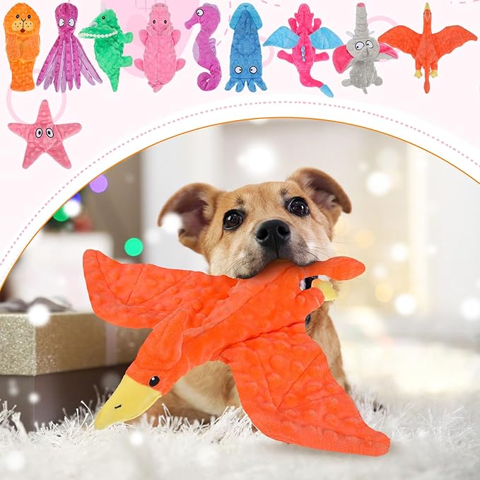 Sratte 10 Pcs Soft Dog Squeaky Toys No Stuffing Crinkle Dog Toy for Aggressive Chewers Durable Plush Teething Puppy Squeak Animals Chew for Small Medium Large Pets, 10 Styles(Assorted Style)