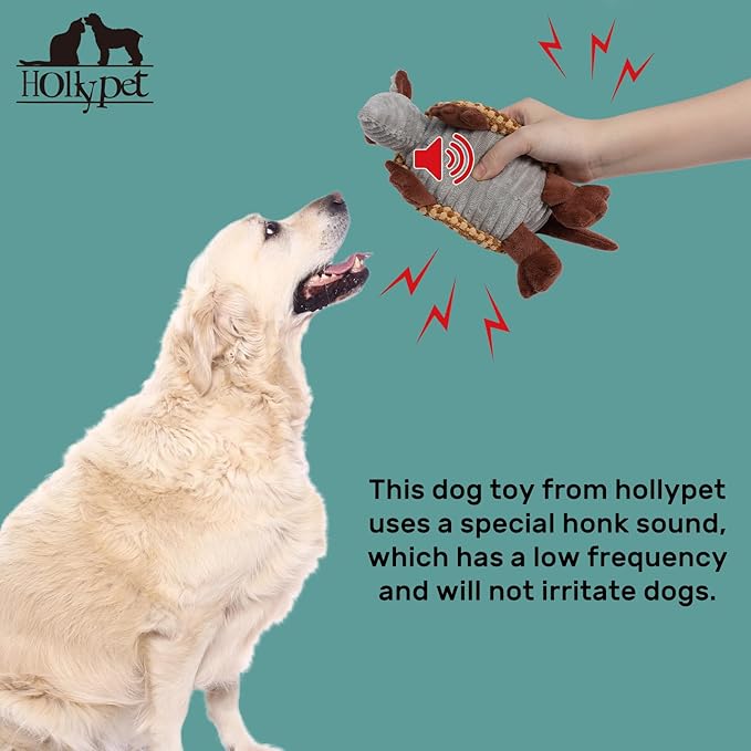 Hollypet Plush Dog Squeaky Toy Stuffed Armadillo Animal Pet Puppy Chew Toys with Clean Teeth for Small Medium Large All Breed Sizes Dogs, Yellow and Khaki,8 in