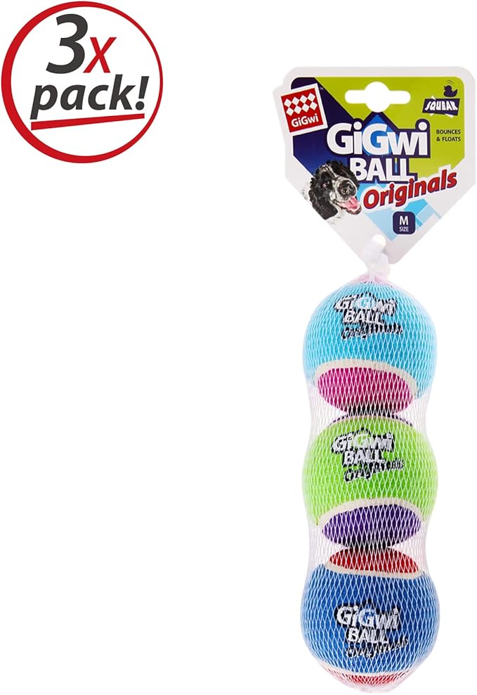 GiGwi Tennis Balls for Dogs, Squeaky Dog Tennis Balls for Exercise, High Bouncy Dog Balls Bright Colors 2.5 Inches, Interactive Funny Dog Toys for All Breeds of Dogs Indoor & Outdoor Dog Games, 3 Pack