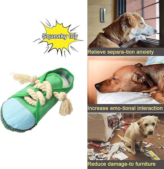 Dog Chew Toys,Creative Shoes Shape Squeaky Toy, Durable and Safe Dog Playing Toy Funny Shoes Sound Toy for Small and Medium Pets, Dog Toys to Keep Them Busy(Green)