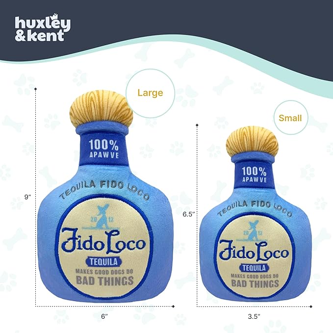 Huxley & Kent Funny Dog Toy w/Squeaker – Power Plush Squeaky Dog Toys for Small, Medium & Large Dogs – Soft Stuffed Animal for Indoor Play & Fetch - Fido Loco, Small