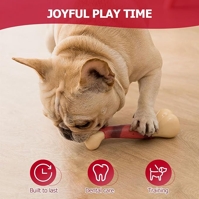Durable Dog Chew Toy for Aggressive Chewers - Tough Nylon Bone for Medium & Large Dogs, Long-Lasting Indestructible Dog Toy with Real Beef Flavor, Reduces Anxiety & Promotes Dental Health (A)