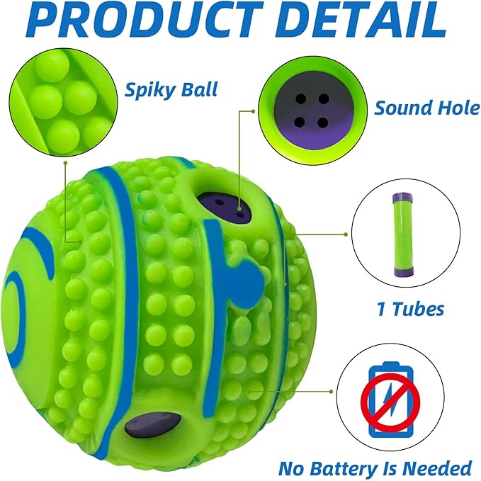 Spiky Interactive Dog Toys Ball, Shaking with Gibbering Sound, for Training, Teeth Cleaning & Herding, Straight, XS, 2.75 in (7 cm)