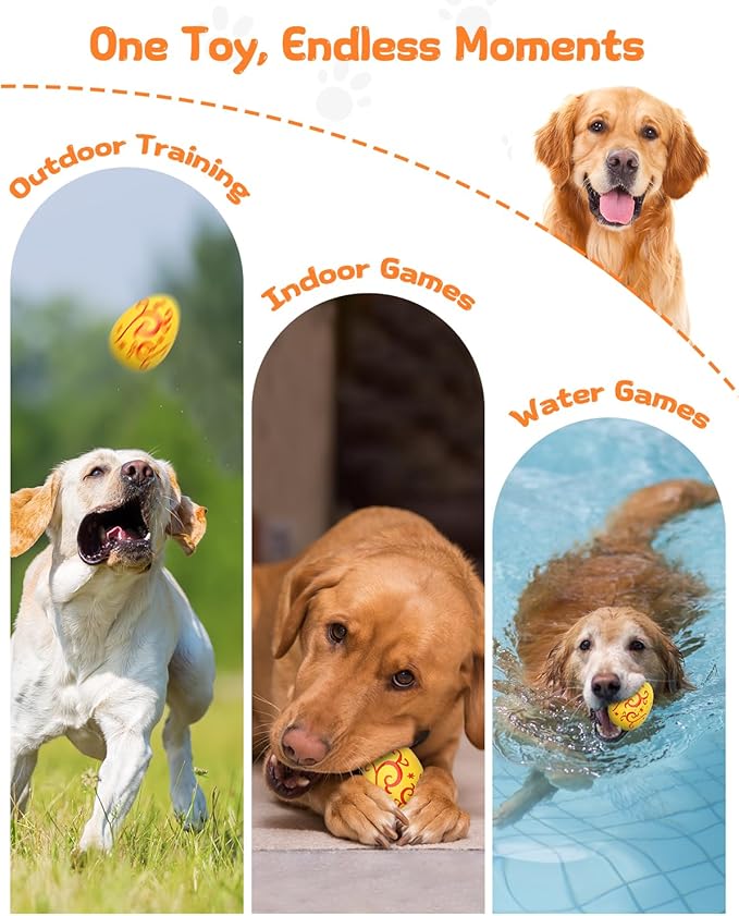 SCHITEC Squeaky Dog Toys for Aggressive Chewers, Tough Rubber Bouncy Balls for Boredom, Durable Pet Chew Toy Ball for Large Medium Breed Dogs (3.4 * 4.5inch)