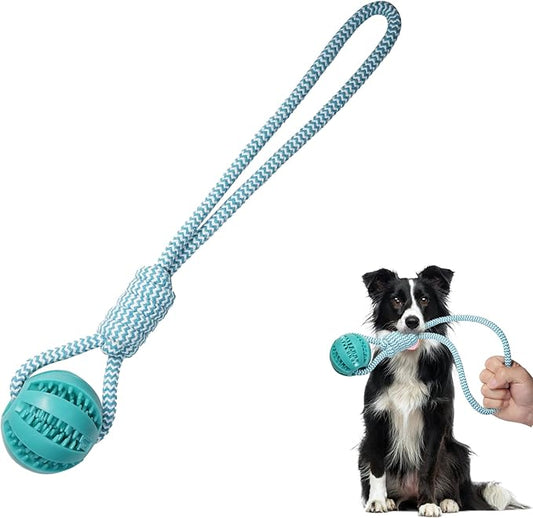 Dog Rope Toy for Medium and Small Dogs, Interactive Puppy Toys Tug of War Toy with Rubber Ball, Durable Outdoor Puppy Chew Toys for Teeth Cleaning, Fetch & Training(Blue)