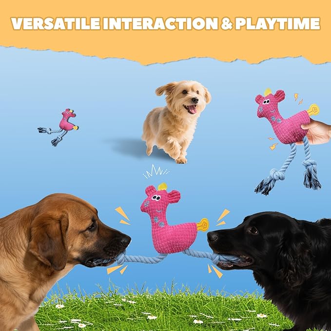 Squeak Plush Dog Toys for Small & Medium Breeds, Chew Resistant Rope to Keep Them Busy for Puppy Teething Chewing, Interactive Indoor/Outdoor Play, Best Pet Gift, Pink Deer