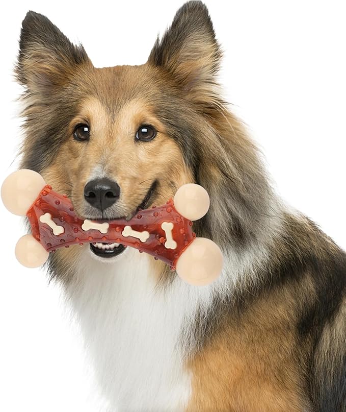 Durable Dog Chew Toy for Aggressive Chewers - Tough Nylon Bone for Medium & Large Dogs, Long-Lasting Indestructible Dog Toy with Real Beef Flavor, Reduces Anxiety & Promotes Dental Health (B)