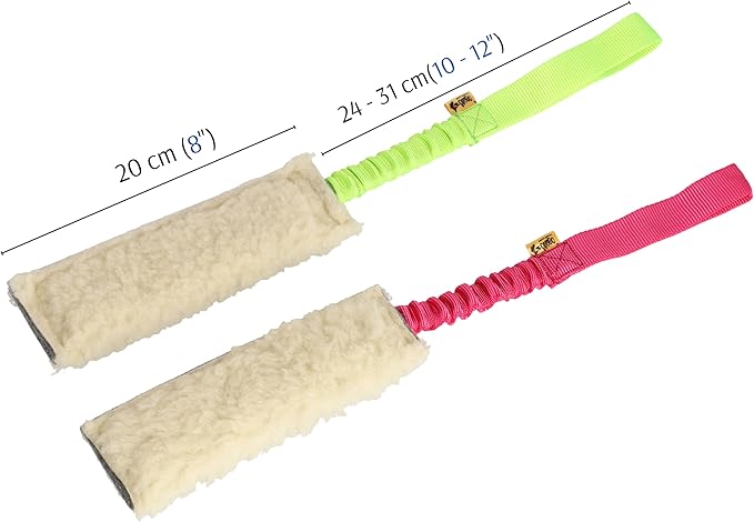 Dingo Woolen 2pack Interactive tug Toys for Dog, Colorful Handle with Bungee Shock Absorber, Natural Soft Toy, for Small Medium and Large Dog’s Breed - tug of war, Agility and Motivation Z30003