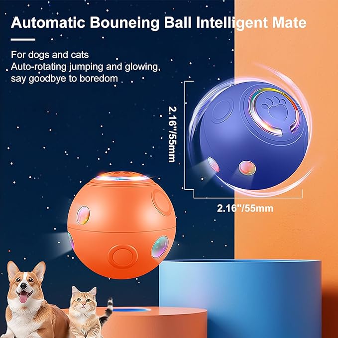 Interactive Dog Ball Toys, Automatic Moving Motorized Rolling Dog Balls, Automatic Bouncing Pet Toy Balls, USB Rechargeable Sporty Rolling Toys, Play Balls for Dogs to Play with(Blue)