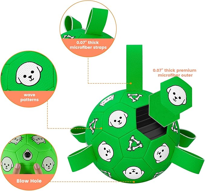 Interactive Dog Toys, Soccer Ball with Straps, Durable Herding Ball for Tug of War, Water Pool Dog Busy Toys for Indoor/Outdoor Play – Fun Birthday Gift for Medium & Large Dogs, 8 Inch