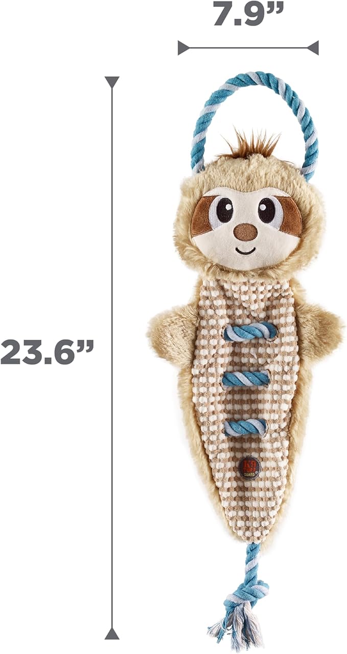 Outward Hound Ropiez Rope Interactive Dog Tug Toy for Tugging Squeaky Fun, 23.6 Inch Sloth, Brown, Large