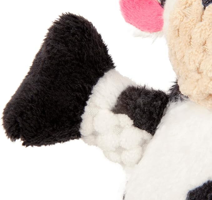 goDog Checkers Just for Me Sitting Cow Squeaky Plush Dog Toy, Chew Guard Technology - White, Mini