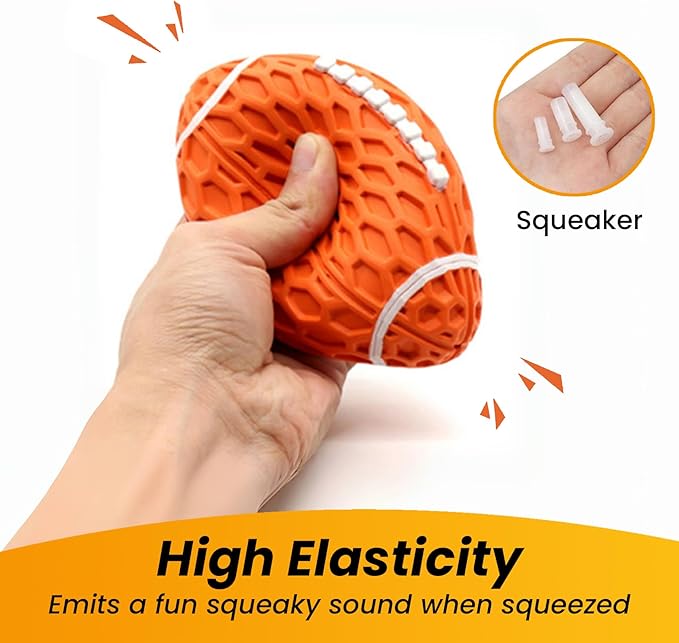 Squeaky Dog Football Toy, Rubber Dog Ball Toy for Aggressive Chewers, Tough Fetch Ball, Durable and Interactive for Medium Large Dogs, Orange, Large
