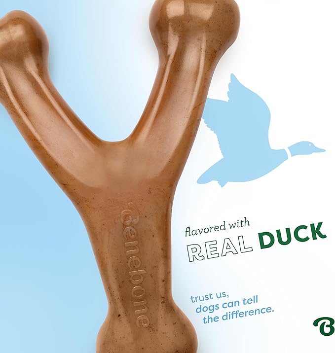 Benebone Wishbone Durable Dog Chew Toy for Aggressive Chewers, Duck, Made in USA, Large