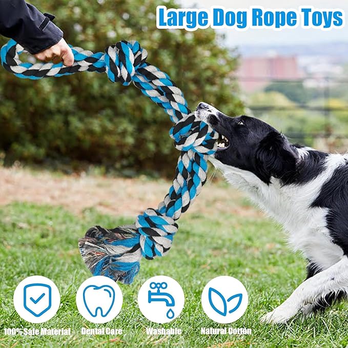 2 Pack Dog Rope Toys for Large Breed Aggressive Chewers, Nearly Indestructible Chew Rope Tug of War Toy for Dogs, Interactive Toy for Boredom, Teeth Cleaning (390g/each)