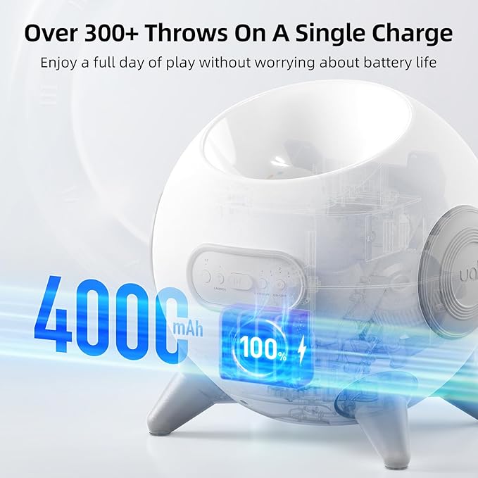 uahpet Automatic Ball Launcher for Dogs with Obstacle Detection, 20ft-80ft Adjustable Distances Ball Thrower Launcher for Medium & Large Dogs, with 4 Balls (2.5 inches)