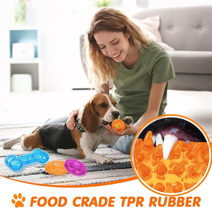 9 Pcs Dog Squeaky Toys Set, Dog Squeaky Balls Bone Shape Teething Toys Donut Shape Balls for Small Puppy Medium TPR Rubber Pet Chew for Training Fetching Teething