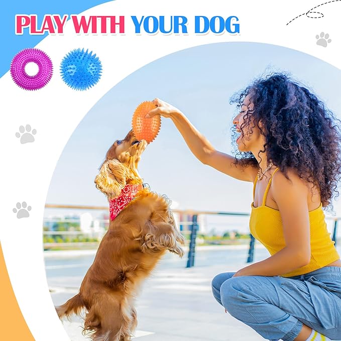 4 Pcs Spiky Squeaker Football Dog Toy for Medium Large Dogs Spiky Dog Balls Puppy Chew Toys for Aggressive Chewers Training Fetch(Fresh,Various Sizes)