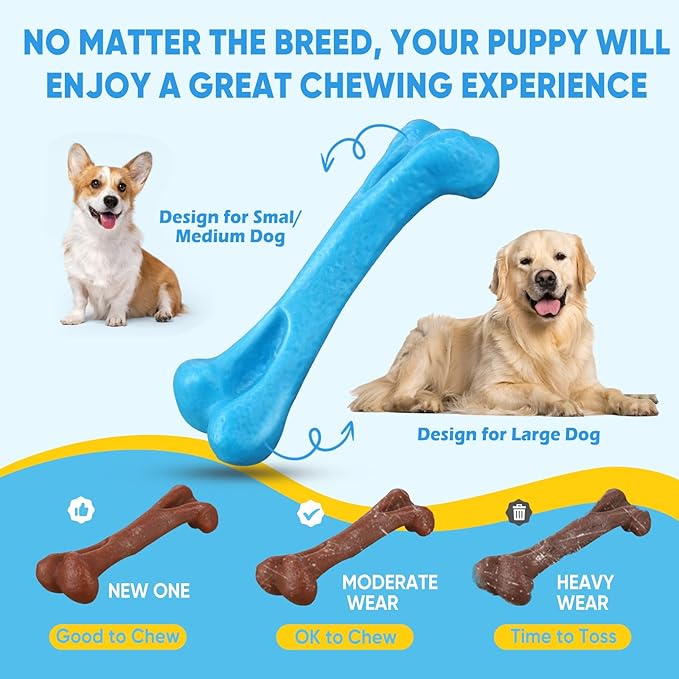 Mitzifuzz Tough Dog Toys for Aggressive Chewers, Interactive Dog Toys to Keep Them Busy, Dog Chew Toys Long Lasting for Large/Medium/Small Dogs, for Teeth Cleaning, Bacon Flavor(2pcs, Blue+Coffee)