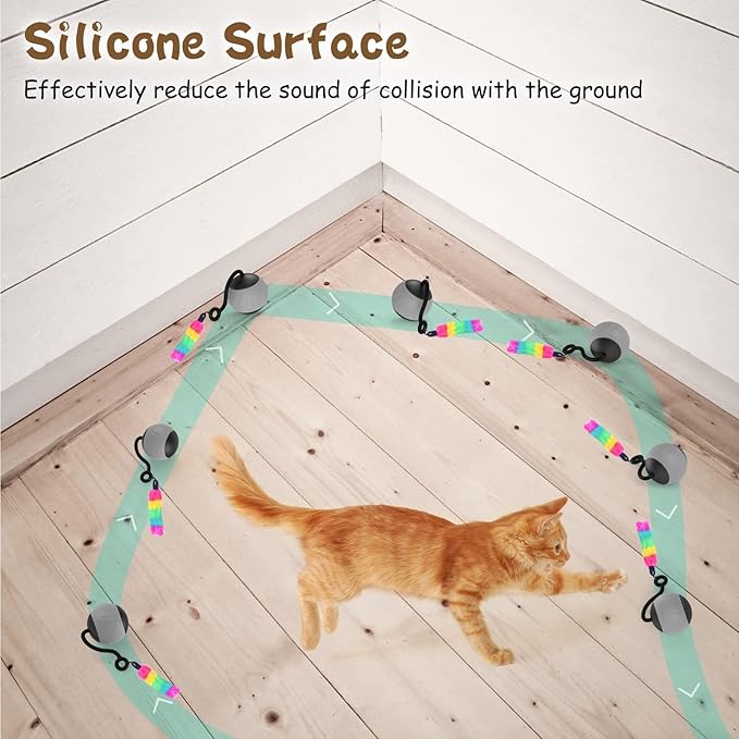 Interactive Cat Toys for Indoor Cats, DIY 5 in 1 Automatic Moving Cat Ball Toys/Puppies Toys with LED Rainbow Lights, Smart Sounds&Touch Control Cat Toys,USB Rechargeable (Grey)