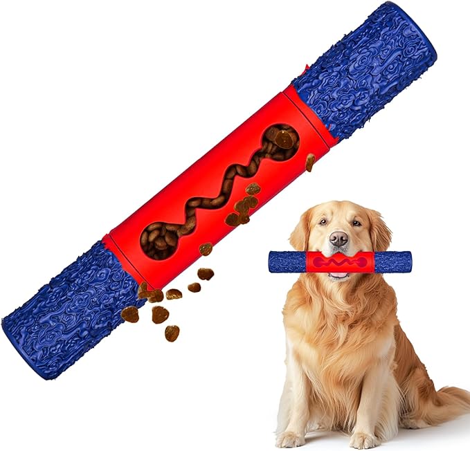 Stick Interactive Dog Toy 9” in Outdoor Dog Toy for Aggressive Chewers Tough Natural Rubber Chew Toys (Blue&Red)
