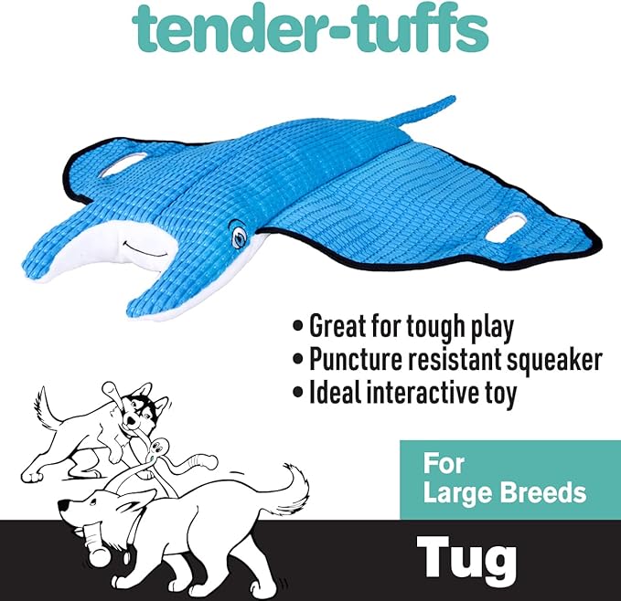 SmartPetLove Snuggle Puppy Tender-Tuffs - Extra Large Blue Stingray Big Ray Tug of War Plush Dog Toy - Great for Play and Interaction with Puncture Resistant Squeaker
