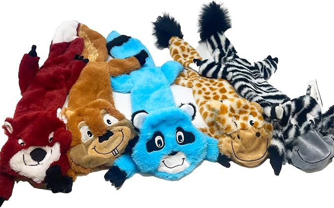 Jalousie 5 Pack Stuffingless Dog Squeaky Toys Dog Toy w/Durable Liner No Stuffing Dog Toy - Dog Toys Crinkle Paper Squeaker Toy for Medium Large Dogs (5 Pack - Extra-Large - Premium Furrrr)