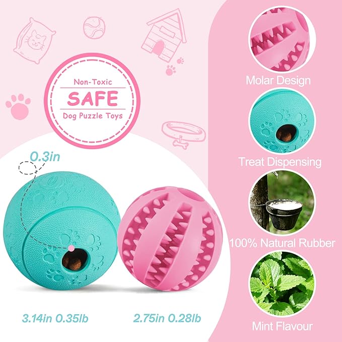 HIPPIH Dog Puzzle Toys 2 Pack, Dog Enrichment Toys for Large Dogs & Small Dogs, Puppy Balls for Treat Dispensing, Durable Balls for Teeth Cleaning/IQ Training/Chewing