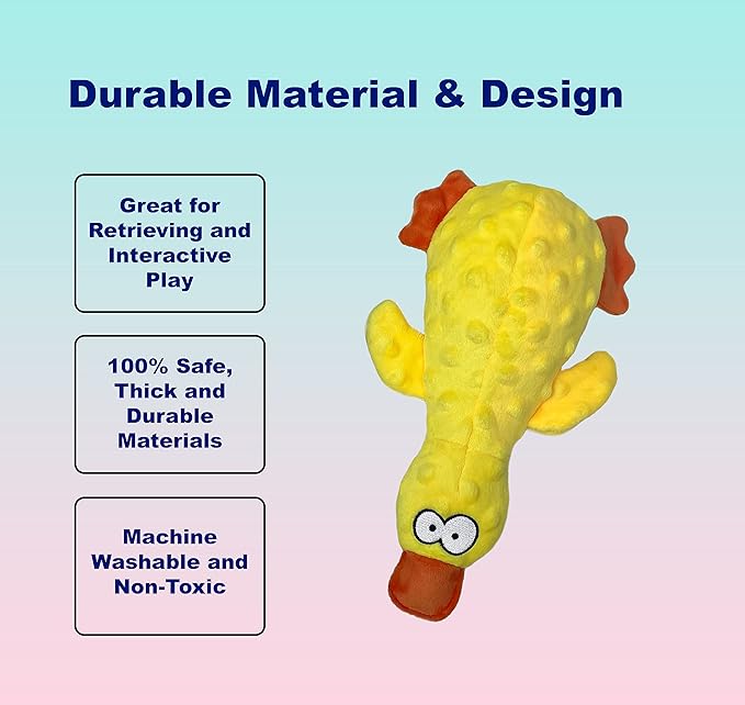 Squeaky Duck Dog Toy for Small, Medium and Large Dogs, Durable Interactive Dog Toys to Keep Them Busy, Soft Crinkle Plush Puppy Chew Toys Teething and Boredom (Mr. Ducky Yellow 1PC)