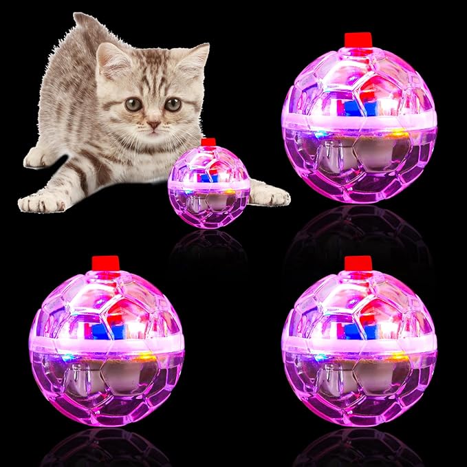 4 Piece Light Up Cat Balls Ghost Hunting Equipment, Indoor Motion-Activated Magic Cat Ball, Plastic Glowing Pet Toys