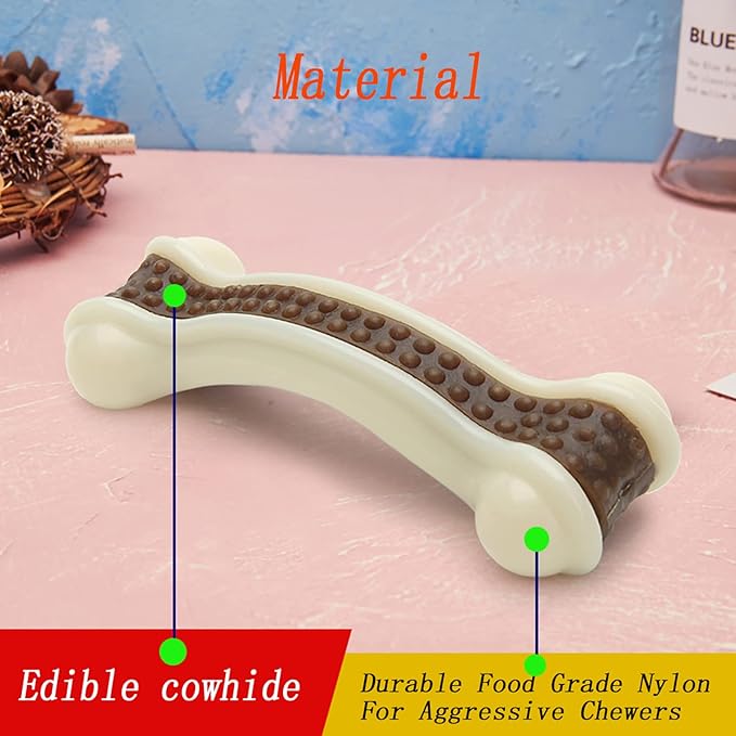 Dog Bones Chew Toys for Aggressive Chewers, 2 Pack Real Beef Flavor,Indestructible Dog Teething Chew Toys for Large/Medium/Small Puppies Breed,Tough Pet Toy with Nylon