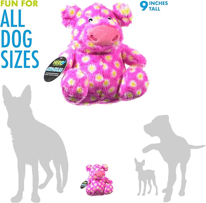 Hero - Chuckles Polka-Dotted Pig Plush Dog Toy - Dog Squeaky Toys - Durable Stuffed Animal with 3 in 1 Squeaker