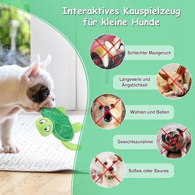 Squeaky Sea Turtle Plush Dog Toy - Durable, No Stuffing, Interactive Chew Toy for Small Dogs - Relieve Anxiety, Teething, and Keep Them Busy for Puppy(Green)