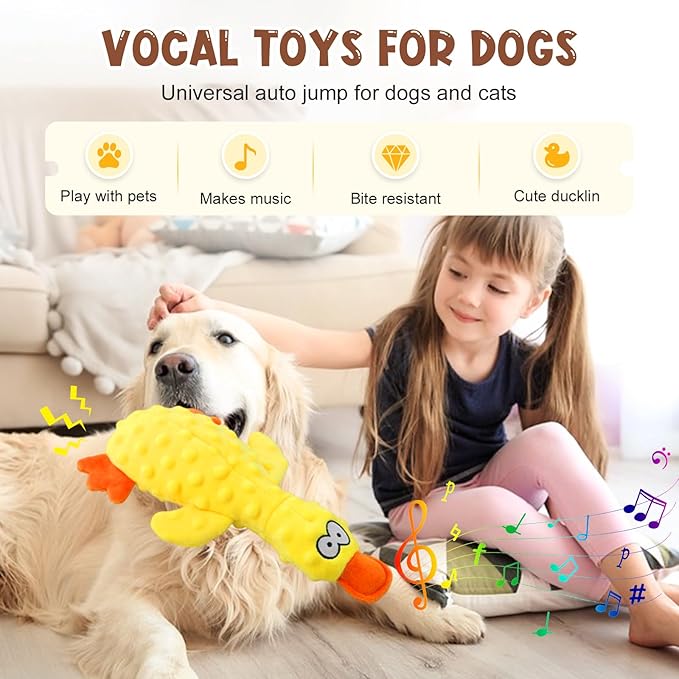 Quack-Quack Duck Dog Toy,Durable Plush Chew Toy with Sounds,Stuffed Plush Calming Duck Dog Toy for Indoor Puppies and Senior Pups (A-Yellow, Small)