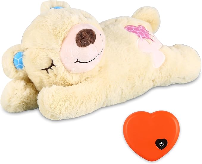 Puppy Toys with Heartbeat, Puppy Sleep Aid Toy, Small Dog Training Doll for Separation Anxiety Relief, Pets Plush Toys for Dogs Cats (Bear)