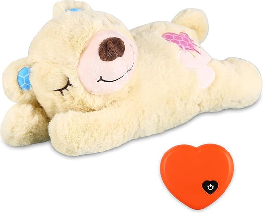 Puppy Toys with Heartbeat, Puppy Sleep Aid Toy, Small Dog Training Doll for Separation Anxiety Relief, Pets Plush Toys for Dogs Cats (Bear)