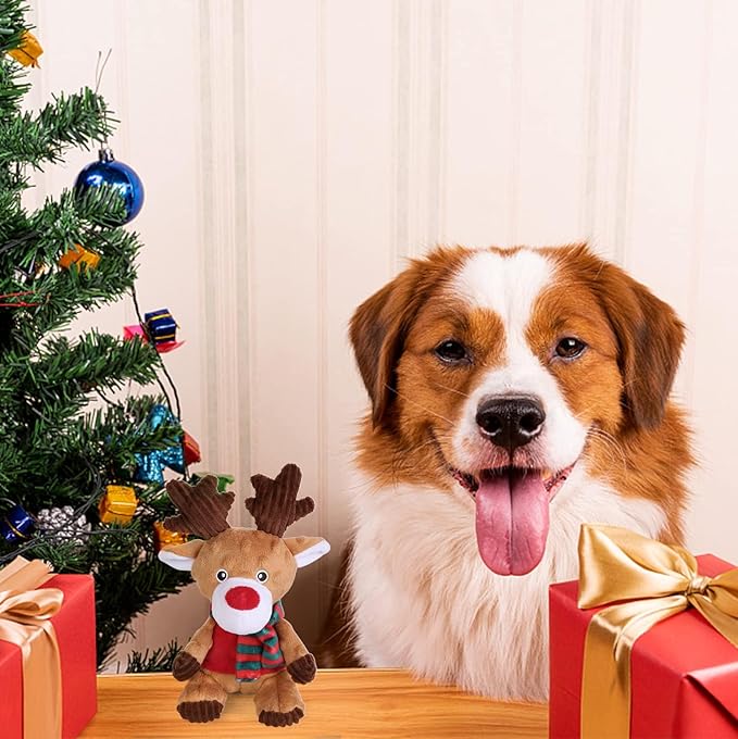 Blnboimrun Plush Moose Dog Toy - Milu Deer Squeaky & Crinkle Chew Toys for Large & Medium Dogs