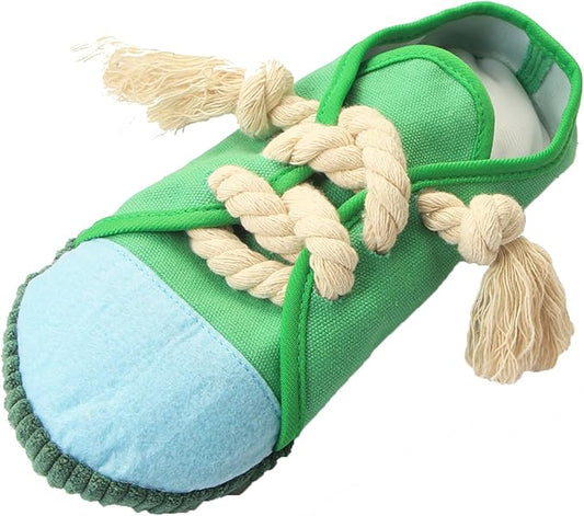 Dog Chew Toys,Creative Shoes Shape Squeaky Toy, Durable and Safe Dog Playing Toy Funny Shoes Sound Toy for Small and Medium Pets, Dog Toys to Keep Them Busy(Green)