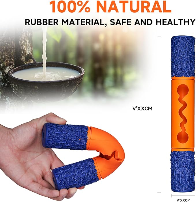 Stick Interactive Dog Toy 9” in Outdoor Dog Toy for Aggressive Chewers Tough Natural Rubber Chew Toys (Red&Yellow)