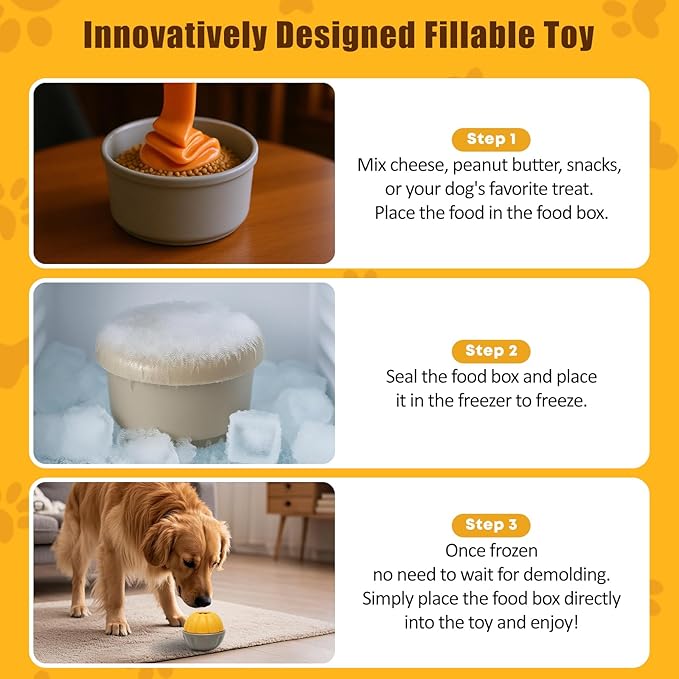 2 Pack Frozen Dog Treat Toy for Aggressive Chewers, Treat Dispensing Enrichment Toy – Freezable Interactive Chew Toy to Keep Dogs Busy – Durable Dog Puzzle Feeder for Boredom Relief, Yellow