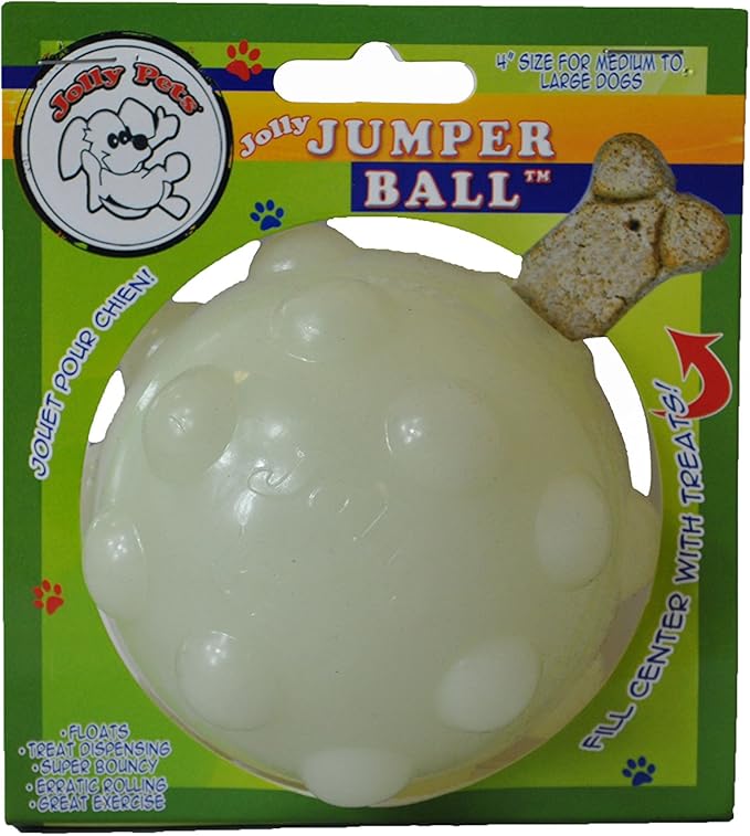 Jolly Pets Jolly Jumper, Large 4", Bouncing Dog Toy Ball; Glows in The Dark