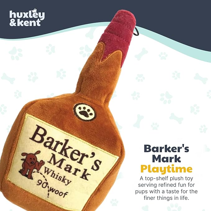 Huxley & Kent Funny Dog Toy w/Squeaker – Power Plush Squeaky Dog Toys for Small, Medium & Large Dogs – Soft Stuffed Animal for Indoor Play & Fetch - Barker's Mark, Large